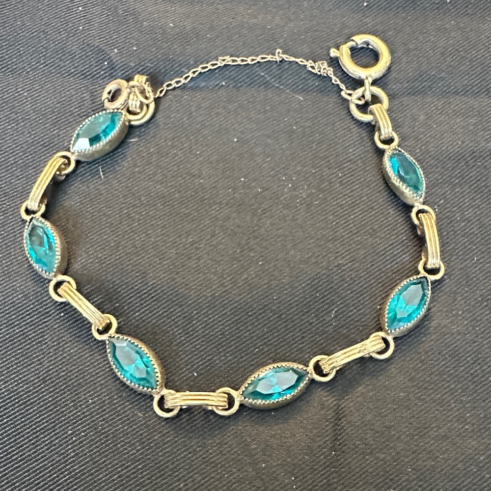 Gold-Tone Bracelet with Teal Marquise Stones